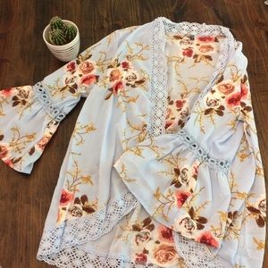 ❤️ Light Blue Bell Sleeve Kimono